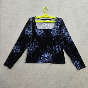 Old Navy Women Top XL Blue Floral Cropped Shirt Long Sleeve Square Neck
